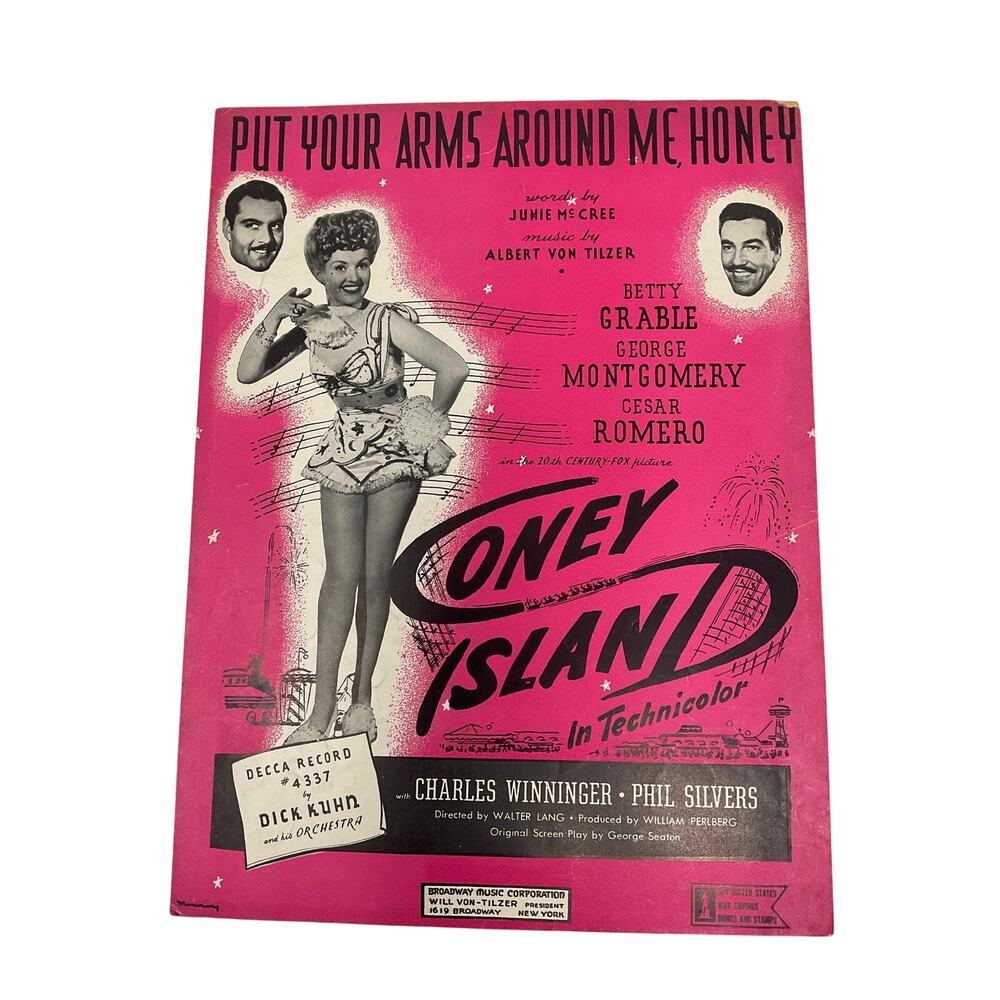 Put Your Arms Around Me Honey Sheet Music Coney Island Betty‎ Grable